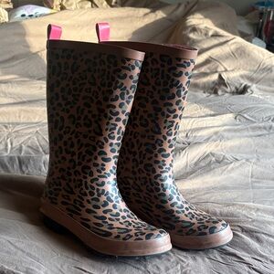 Girl’s Leopard Print Rain Boots with Pink Accents